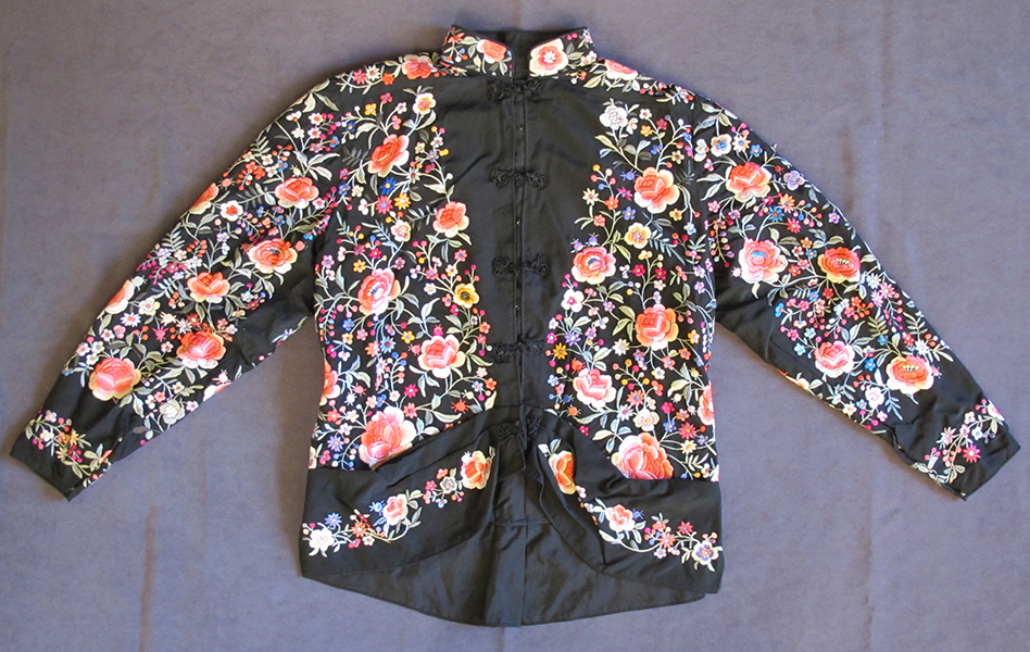 Jacket reworked from cut-up embroidered robe beloning to Pearl "Bea" Mullett, c.1940s (© Denison Museum, Denision University)